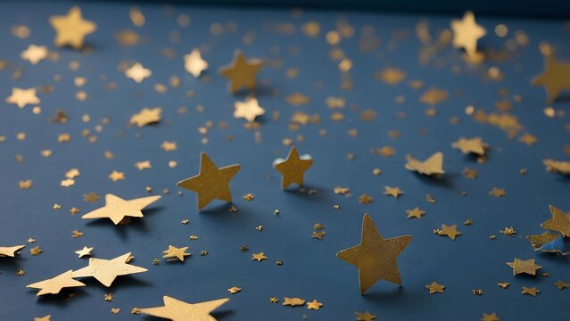 Festive Gold Stars Scattered Across a Blue Surface Create a Vibrant and Celebratory Atmosphere