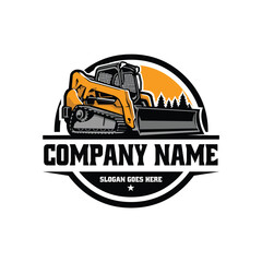 Skid steer track loader bulldozer company circle logo vector. Best for construction and excavating related industry