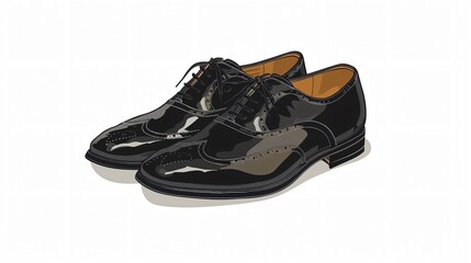 Sophisticated Black Leather Shoes on Crisp White Background - Professional Footwear Illustration