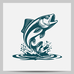 logo icon, a fish jumping out of the water in a dynamic style. with water splashes,