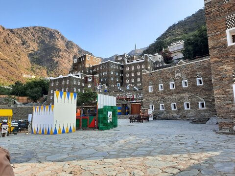 Asir, Saudi Arabia, 03 Jan 2025 - Stunning daytime perspective of the historic structures at Rijal  Almaa Archaeology in Asir. 