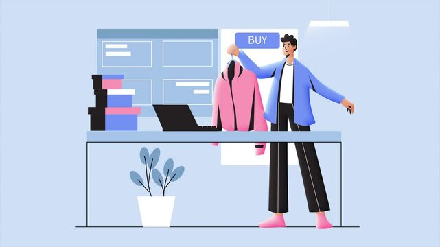 Online shopping concept. e-commerce concept, selling online clothes stores and online application stores. 2d video animation 4k clip