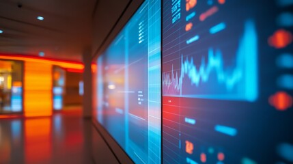 Digital financial data display in modern office environment.