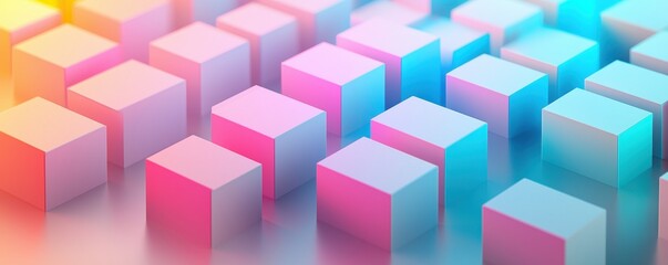 Obraz premium Gradient softness contrast concept. Colorful 3D cubes create a vibrant abstract background with soft gradients in pink and blue hues.