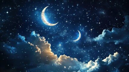 Naklejka premium Crescent Moons & Starry Night Sky