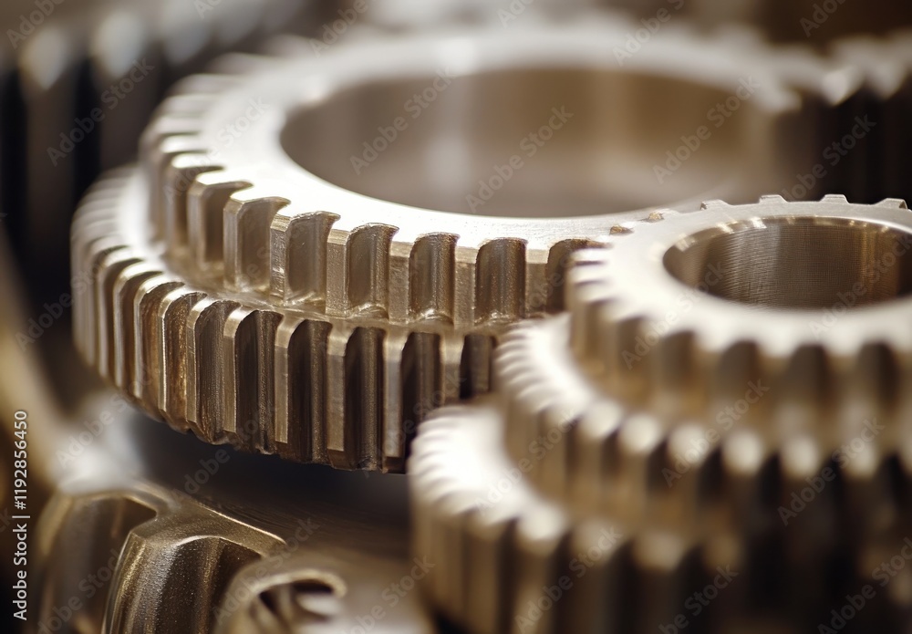Poster close-up of interlocking metal gears highlighting precision engineering and intricate design in indu