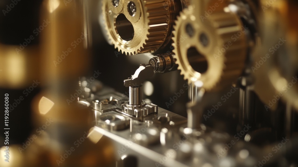 Poster intricate clockwork mechanism with golden gears rotating, showcasing the precision engineering and c