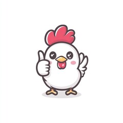 Happy cartoon chicken thumbs up, white background, mascot design