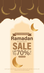 Fototapeta premium Ramadan mubarak sale vector poster template with moon, big sale offer ramadan mubaruk flayer, holy month design.
