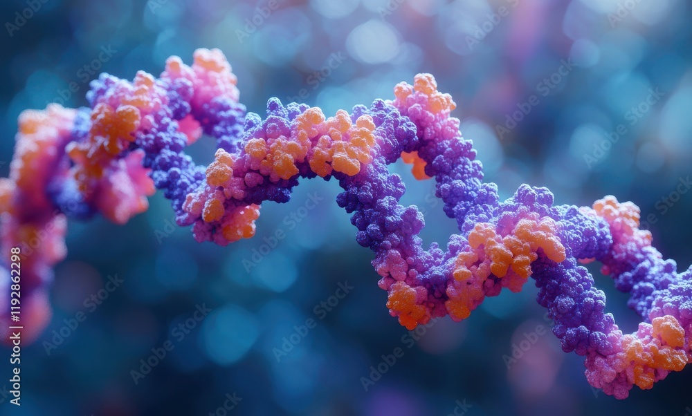 Poster colorful molecular structure of dna helix representing genetic code and biological processes in a vi