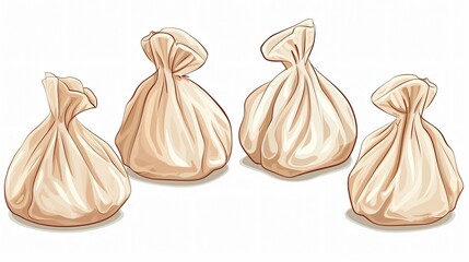 Obraz premium Exquisite Khinkali Dumplings on White Background for Culinary Designs