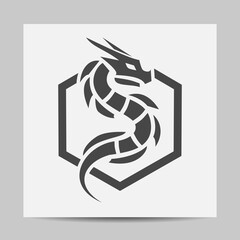 vector logo, tribal dragon silhouette inside hexagon, Perfect for Branding, Elegant and Captivating