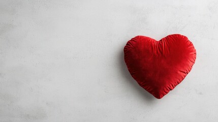 Fototapeta premium Romance valentine's day Red heart-shaped pillow on a light textured surface.