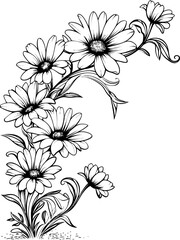 Daisy flower corner drawing