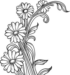 Daisy flower corner drawing