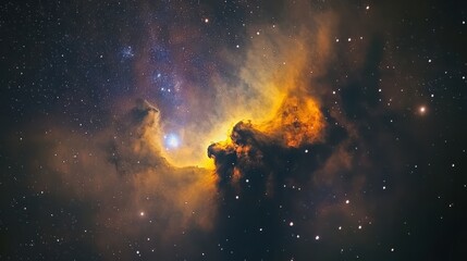 Obraz premium Cosmic Nebula in vibrant hues of gold and orange.