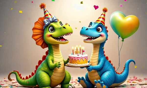 Cute cartoon dinosaurs birthday party colorful dinosaur characters birthday cake party