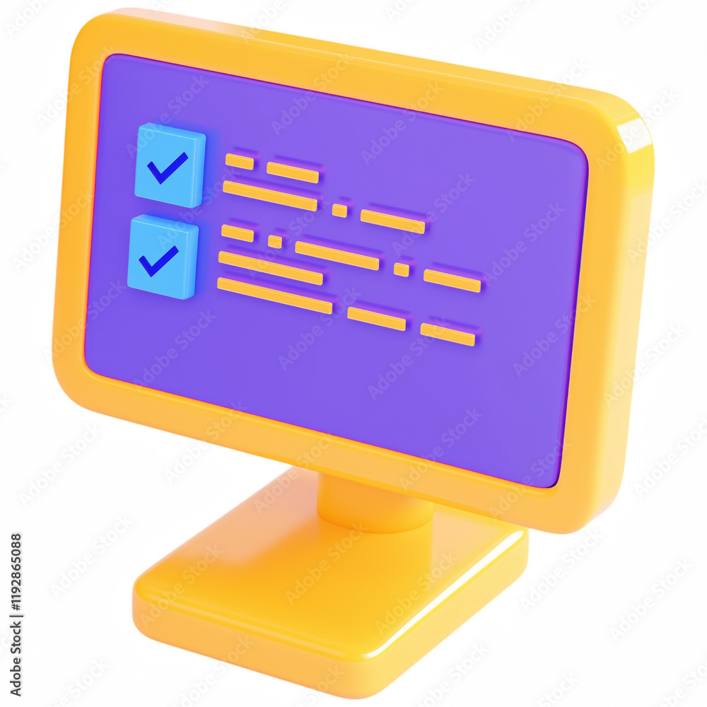 Fototapete colorful 3d icon of a computer monitor with checkboxes and text lines displayed