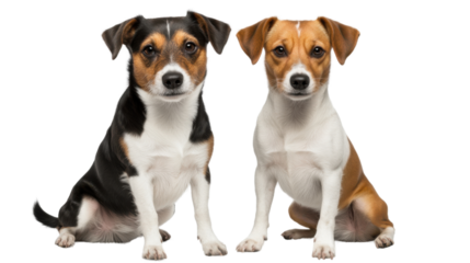 two dogs sitting isolated on white background 