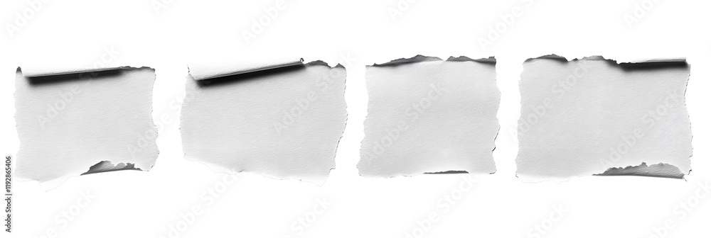 Poster torn blank pages with uneven texture edges. set of ripped white paper sheets png isolated on transpa