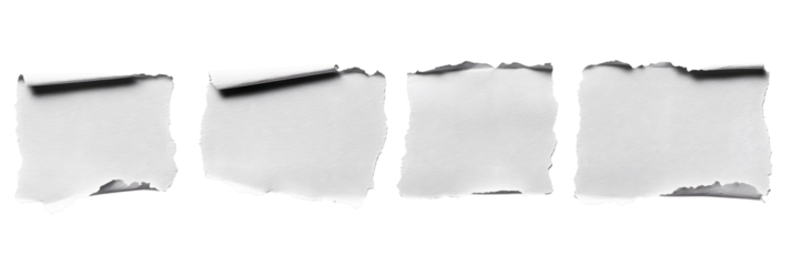 torn blank pages with uneven texture edges. set of ripped white paper sheets png isolated on transparent background. document or newspaper mockup