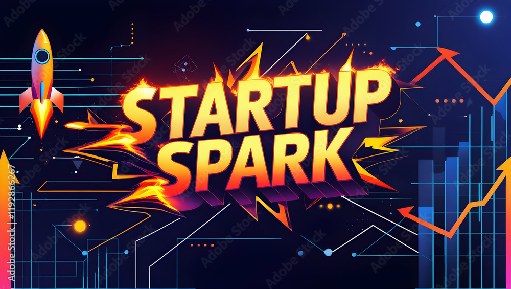 Poster flaming startup spark rocket launch background graphic
