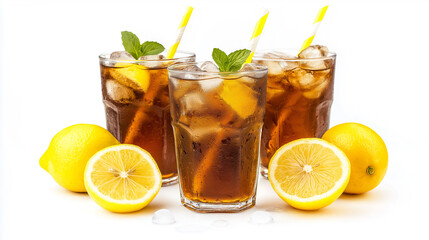 Fototapeta premium Glasses of iced tea with lemon 