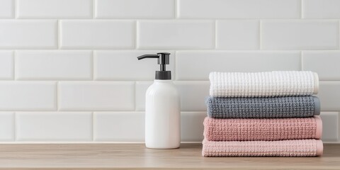 Fototapeta premium Soft Towels with Lotion in Modern Bathroom