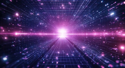 Futuristic Abstract Image of Light Beams with Cosmic Elements Conveying Motion, Depth, and a Sense of Infinite Space in Vibrant Colors