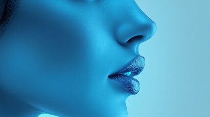 Modern design showcasing aesthetic features of a female model in a serene blue tone, perfect for plastic surgery promotions. Generative AI