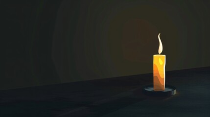 Elegant Burning Candle on Black Table with Space for Text