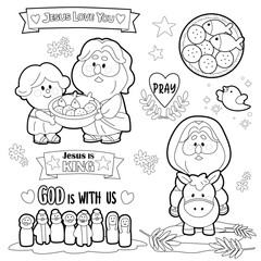Cartoon Jesus Illustration Jesus Christ story for kids Clip Art black and white coloring book