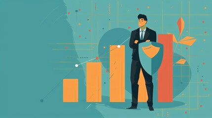 Obraz premium Businessman Shielding from Downward Graph with Protective Shield Concept