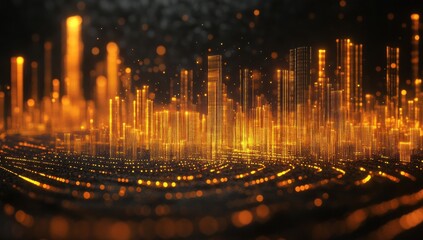 Futuristic City Skyline with Glowing Lights and Abstract Background, Symbolizing Innovation, Technology, and Digital Transformation in a Modern Urban Environment