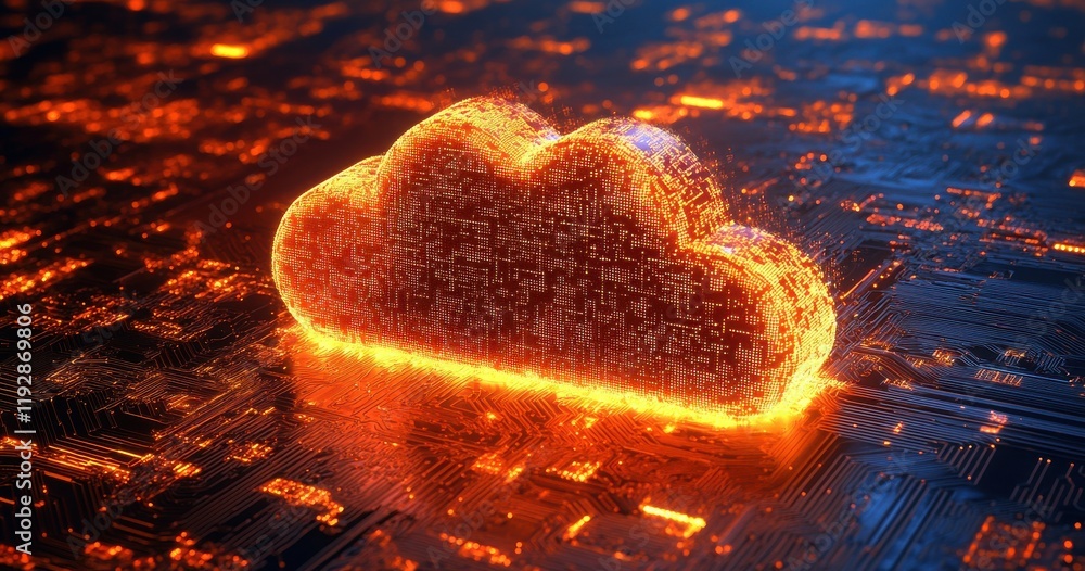 Poster futuristic cloud technology concept with glowing digital data and circuit patterns representing data