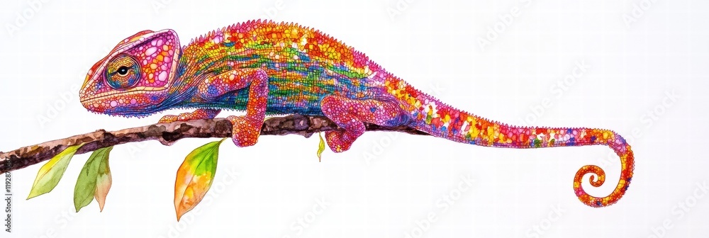 Aufkleber colorful chameleon resting on a branch with vibrant leaves in bright daylight showcasing intricate d