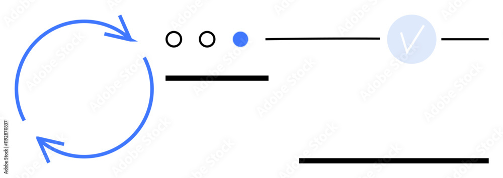 Poster circular arrows, circles, horizontal lines, and a checkmark represent task completion and progress t