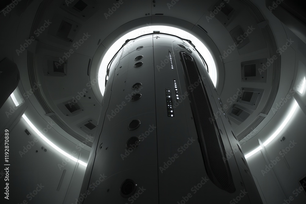 Poster futuristic data server tower with led lights
