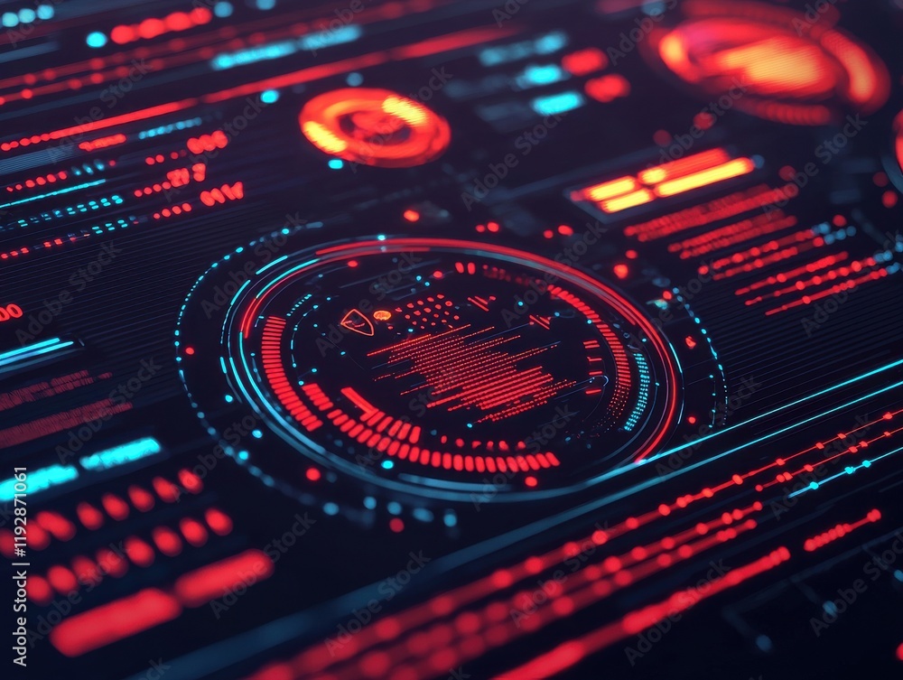 Aufkleber a futuristic digital interface featuring glowing blue and red elements, resembling a high-tech contr