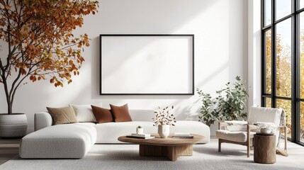 Minimalistic Modern Autumn Design with Natural Elements in a Bright Living Room Interior