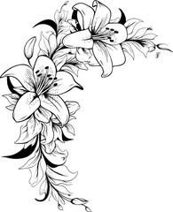 Lily flower corner border drawing