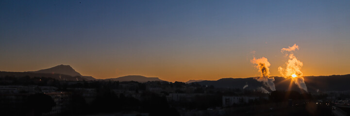 Sainte Victoire mountain in the light of a winter morning
