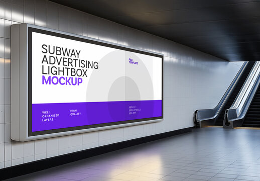 Subway Station Advertising Lightbox Mockup for Design and Branding Projects
