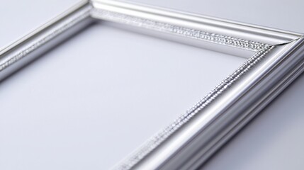 Close-up view of a decorative white picture frame surrounded by a soft, light background highlighting its elegant details. Generative AI