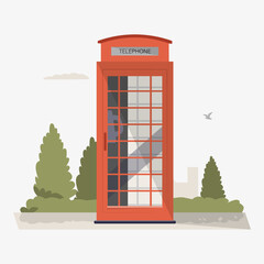 Obraz premium Red telephone booth in flat vector illustration symbolizing communication, classic phone services, and retro design, isolated on white background.