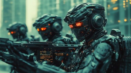 Fototapeta premium Futuristic Soldiers in Urban Setting