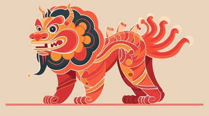 Chinese Red Lion in Flat Style Vector Illustration Car