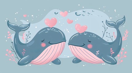 Cute Whales Happy Mother's Day Vector Illustration