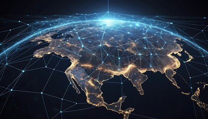 Global Network Connections Illuminating Earth At Night