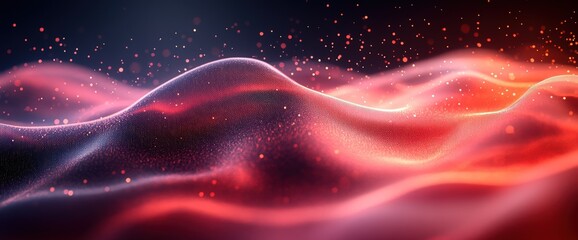 Obraz premium Abstract red and pink glowing wave particles background.